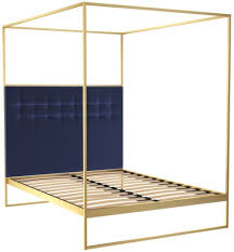 Cheap canopy bed frame uk. Regents Brass Brushed Canopy Frame Bed With Midnight Blue Velvet Upholstered Headboard Cfs Furniture Uk