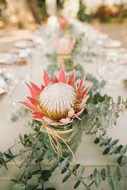 Protea Greenery Jar Vases Perfect Outdoor Table Decor Anna Kim Photogra Ceremony Decorations Outdoor Wedding Ceremony Decorations Outdoor Wedding Table