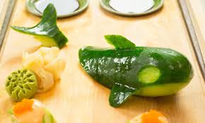 How To Make Cucumber Whale Garnish Food Garnishes Food Carving Food