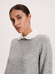 Jumper with Collar (Button Scallop Collar Ribbed Jumper)