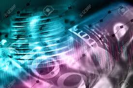 stock market display or forex trading graph and candlestick chart