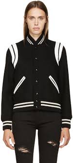 Black And White Varsity Jacket Womens Saint Laurent Black White Teddy Bomber Jacket Jackets Women Wear Saint Laurent