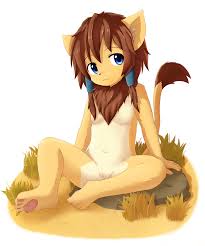 sinelesh, original, highres, animal ears, blue eyes, body fur, breasts,  brown hair, furry, grass, lion ears, lion tail, no nipples, nude, on  ground, rock, sidelocks, sitting, tail - Image View - |