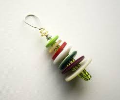 Vintage Button Christmas Tree Ornament Red Green Pink White Whimsical Fun Tree Decoration Xmas Holidays Retro Playful Xmas Crafts Christmas Tree Ornaments Button Ornaments