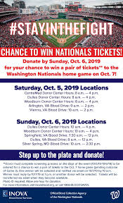 The nationals compete in major league baseball. Washington Nationals Celebration Event Oct 5 6 2019 Inova Blood Donor Services