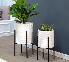 Great savings & free delivery / collection on many items. Bella White Patterned Raised Planters With Black Stand Set Of 2 Pottery Barn
