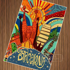 الملونة برشلونة اسبانيا السفر الكلاسيكية جولة Vintage الرجعية المشارك قماش اللوحة Diy بها بنفسك ورق حائط الملصقات ديكور المنزل هدية Vintage Poster Paper Posterposter Vintage Aliexpress