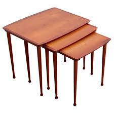 Paired with teak benches, poolside recliners or anchoring a conversation group of lounge seating, berwick teak wood end tables are a perfect match. Set Of Three Teak Nesting Tables By Mobelintarsia Denmark 1960s