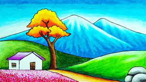 How To Draw Easy Scenery Of Mountain Hills House And Flowers Field Simple Nature Scenery Drawing Youtube Nature scenery is the typical image or illustration of the hills, landforms, water body most likely rivers and ponds and other living elements that we often see on our surroundings. how to draw easy scenery of mountain hills house and flowers field simple nature scenery drawing