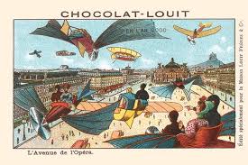 Chocolate Trade Card From Europe Showing Flying Machines As The New Main Mode Of Transport Retro Futurism French Print History Pictures