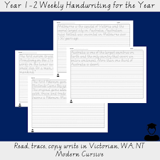 Year 1 2 Weekly Handwriting For The Year Read Trace Copy Etsy Cursive Handwriting Practice Busy Teacher Handwriting Practice