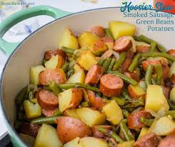 Drain juice from the green beans and add all ingredients to the green beans. Hoosier Stew Green Beans Potatoes And Smoked Sausage