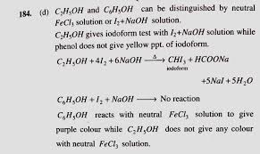 Ethyl ethanoate(ch3cooc2h5), an ester having fruity smell is formed. C2h5oh And C6h5oh Can Be Distinguished By A Br2 H2o B Fecl3 C I2 Naoh D Both B And C Sahay Lms