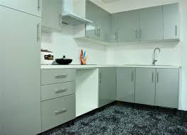 Wrap doors, high gloss doors, impact doors, veneers, solid wood doors, duco, glass doors (aluminium frames). 7 Unit Kitchen High Gloss Grey Kitchenscraft