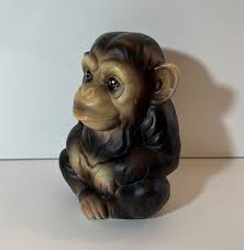 Vtg Earl Bernard MONKEY BANK 1950s Paper Mache Ceramic Great Eyes No  Stopper 6"H
