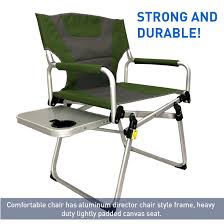 directors chair a camping chair a folding sports chair with side table and carry handle a green with gray trim directors chair camping chairs sport chair