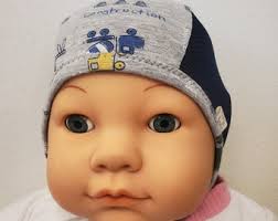 Gray Construction Equipment Cotton Knit Baby Pilot Hat-giddy Baby Hat-hat  With Ties or Snaps-hearing Aid Hat-size NB-36 Mo-mesh Pilot Hat