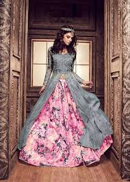 Pink chikankari embroidered party wear anarkali suit is designed with absolute perfection to rock any festive occasion or blush pink embroidered anarkali gown is indian wear specifically designed to make you look perfect on festival and weddings. Buy Grey And Pink Color Pure Silk Floral Lehenga Style Party Wear Kameez In Uk Usa And Canada Party Wear Front Open Lehenga In 2019 Floral Lehenga Lehenga Style Anarkali Gown