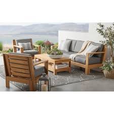 Member S Mark Newport 4 Piece Teak Deep Seating Patio Set With Sunbrella Fabric Backyard Furniture Teak Patio Furniture Small Patio Furniture