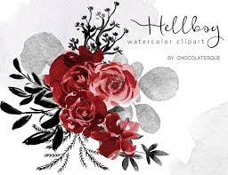Red Black Silver Floral Clipart Watercolor Flowers Watercolor Png Red Roses Clipart Floral Elements Red Flowers Red Wedding Digital Floral Clip Art Watercolor Flowers Black And Red