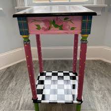 Black And White Striped Console Table Whimsical Painted Furniture Painted Console Table Whimsical Painted Table Black And White Checkered Tablepainted Furniture Hand Painted In 2020 Whimsical Painted Furniture Painted Table Painted Furniture