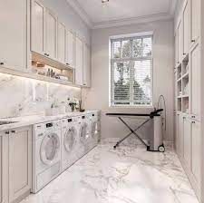 15 Inspiring Laundry Mudroom Design Ideas White Marble Laundry Room Dual Washer Dryer Bathro Laundry Room Flooring Modern Laundry Rooms Dream Laundry Room