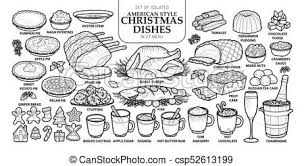 American christmas recipes popular in the united states… to have a traditional christmas dinner, you'll need to start out with the correct items, and the correct recipes. Traditional Christmas American Dinner Menu Set Of Isolated Traditional American Style Christmas Dishes In 27 Menu Cute Hand Drawn Food Vector Illustration In Dark Gray This Traditional Italian Braised Pork