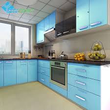 60cmx3m Kitchen Cabinet Renovation Stickers Blue Diy Decorative Film Glossy Pvc Self Adhesive Furniture Renovation Modern Kitchen Cupboards Furniture Packages