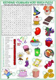 Printable Birthday Activities For Kids Birthdays Esl Word Search Puzzle Worksheet For Kids In 2020 Word Puzzles For Kids Kids Worksheets Printables Birthday Activities Kids
