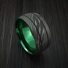 Damascus Steel Ring With Anodized Titanium Interior Sleeve Custom Made Damascus Steel Ring Titanium Wedding Rings Custom Wedding Rings