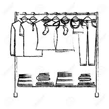 5,588 clothes rack clip art images on gograph. Monochrome Blurred Silhouette Of Clothes Rack With T Shirts And Pants On Hangers And Fold Clothes On Bottom Vector Illustration Royalty Free Cliparts Vectors And Stock Illustration Image 84581899