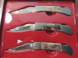 $23.99 winchester 2007 limited edition 3 piece knife set wooden box fishing hunting new. Lot Winchester 2007 Limited Edition Wildlife Series Ersatz Scrimsaw 3 Piece Knife Set