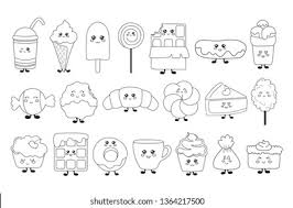 Cute kawaii food coloring pages are a fun way for kids of all ages to develop creativity focus motor skills and color recognition. Set Kawaii Food Black Line Sweets Stock Vector Royalty Free 1364217500