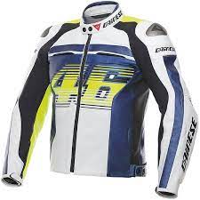 Dainese Vr46 D1 Leather Jacket White Blue Fluo Yellow Free Uk Delivery Motorcycle Jacket Mens Motorcycle Outfit Motorcycle Jacket