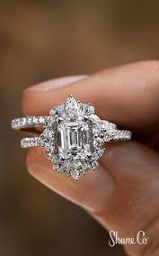 Baguette Round Diamond Halo Engagement Ring Vintage Engagement Rings Unique Big Wedding Rings Beautiful Engagement Rings
