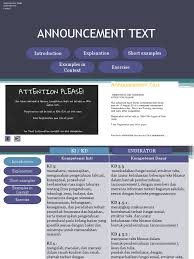 Ringkasan materi bahasa inggris untuk smp kelas ix tentang short function text yang berisi antara lain : Announcement Text Linguistik Tata Bahasa
