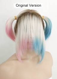 If you are using mobile phone, you could also use menu drawer from browser. Birds Of Prey Harley Quinn Blonde Pink Blue Ponytail With Brown Roots Wig Is Fashion