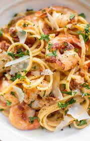 This Easy Creamy Shrimp Pasta With Bacon Is The Perfect Weeknight Treat Or Easy Dinner Party Reci Bacon Pasta Recipes Creamy Shrimp Pasta Dinner Party Recipes
