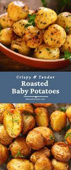 Perfectly Crispy And Tender Roasted Baby Potatoes Maven Cookery Recipe In 2021 Roasted Baby Potatoes Baby Potatoes Side Dishes Easy