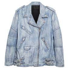 Women S Alexander Wang Leather Biker Jacket 2 195 Liked On Polyvore Featuring Outerwear Jacke Blue Leather Jacket Coats Jackets Women Real Leather Jacket