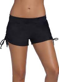 Black Band Waist Boyshort Bikini Bottoms With Adjustable Side Swim Suit Bottoms Swimsuit With Shorts Tankini With Shorts