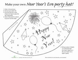 New Year S Party Hat Worksheet Education Com Kids New Years Eve New Year S Eve Hats New Year S Eve Activities