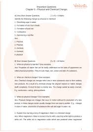 Important Questions For Cbse Class 7 Science Chapter 6 Physical And Chemical Changes
