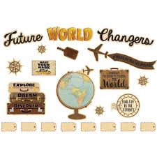 Let the adventure begin banner adventure awaits bon voyage map banner for travel themed birthday baby shower graduation retirement job career change farewell party decorations supplies pre strung & ready to hang. Travel The Map Future World Changers Bulletin Board Tcr8623 Teacher Created Resources Classroom Theme