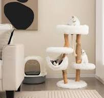ANGELES HOME White Solid Wood Cat Tower with Jute Scratching Posts and  Hanging Rope for Indoor Cats 10PV8CK100WH