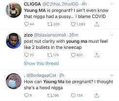 Twitter has been buzzing with rumors stating young m.a is pregnant and these were . Sxa Suq4hxb16m