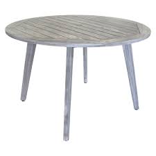 Teak Round La Jolla Outdoor Dining Table With Umbrella Hole And Cover Driftwood Gray Courtyard Casual Outdoor Dining Wood Patio Dining Table