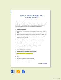 Free Clinical Study Coordinator Job Description Template Word Doc Apple Mac Pages Google Docs Job Description Template Job Ads Job Description