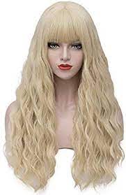 Amazon Com Asincbd Long Blonde Wigs For Women 28 Inches Fluffy Wavy Hair Wig With Bangs Natural Full Synthetic Long Hair Wigs Long Blonde Wig Wig With Bangs