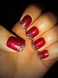 Christmas Nails Red Shellac With Gradient Silver Sparkles Nails Christmas Shellac Nails Red Nails Cnd Shellac Nails
